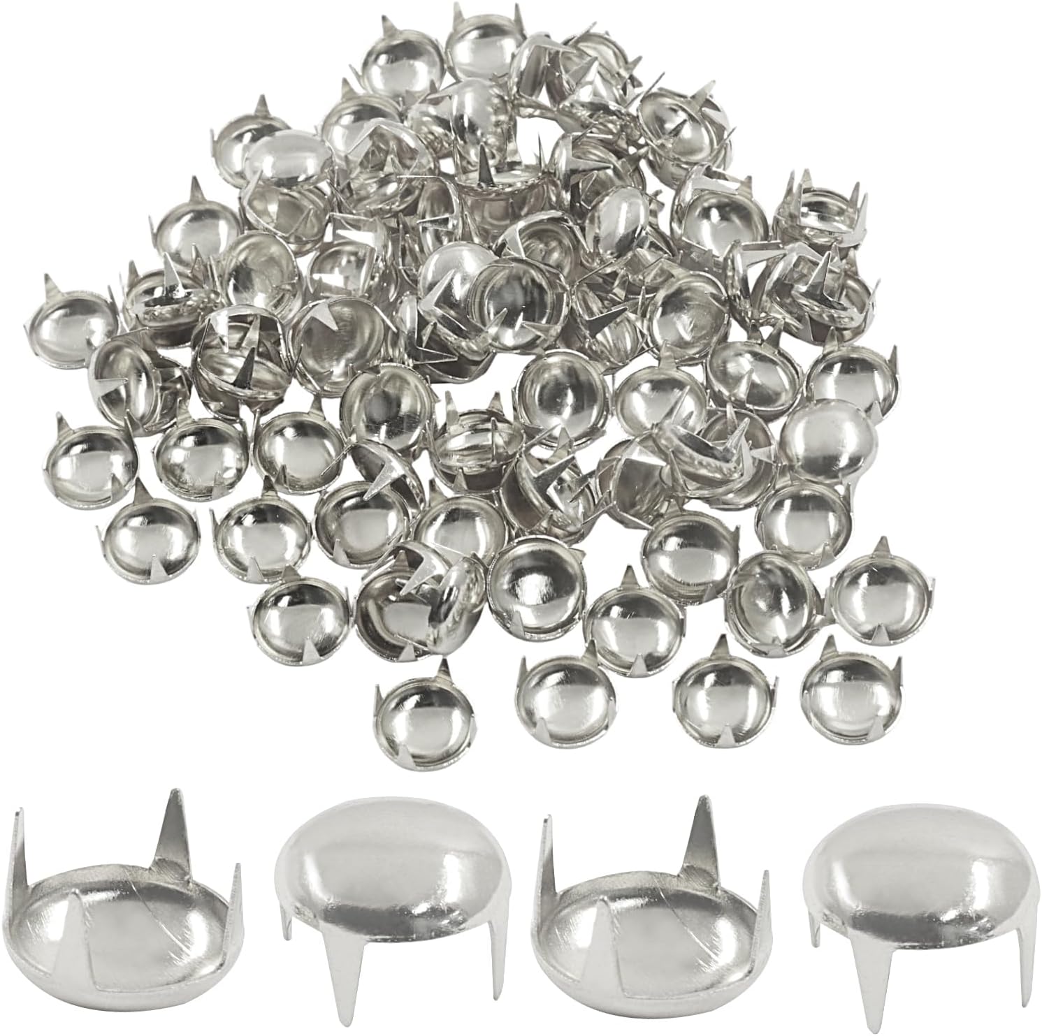 Zorveiio 100Pcs 9mm Metal Round Dome Rivets Nailheads DIY Punk Studs for Leather Crafts, Clothing, Shoes, Bag & Belt Decoration (Silver)