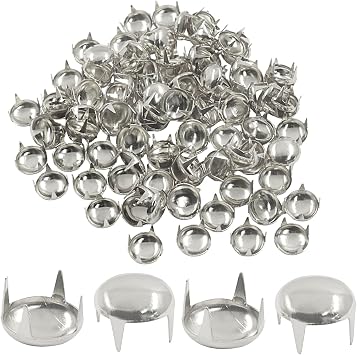 Zorveiio 100Pcs 9mm Metal Round Dome Rivets Nailheads DIY Punk Studs for Leather Crafts, Clothing, Shoes, Bag & Belt Decoration Silver