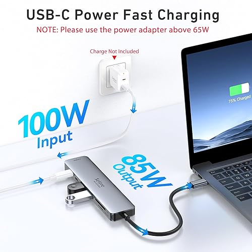 Miniatura 4 de Adaptador HUB USB C HDMI para MacBook Pro/Air, dongle USBC 7 en 1 con HDMI, lector de tarjetas SD/TF, puerto de datos USB C, 100W PD y 2 USB 3.0