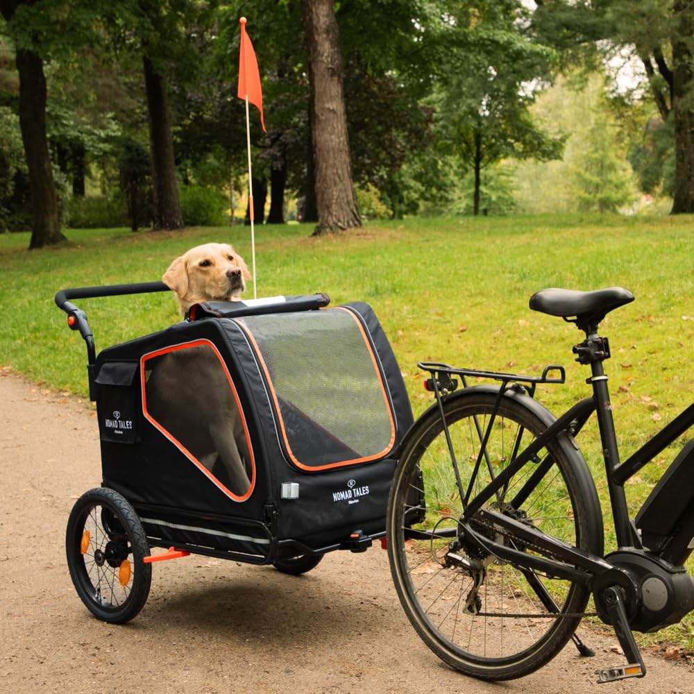 Fahrradanhänger & Jogger für Hunde bis 45 KG | 2 in 1 | Große Fenster & gepolsterte Liegematte | Maße: ca. L88 x B72 x H102 cm