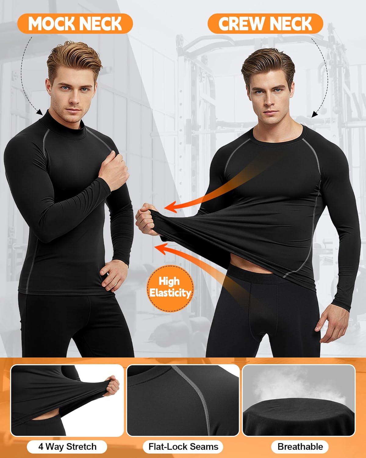 Coume 4 Pack Men's Thermal Compression Shirt Fleece Lined Turtle Mock Neck Undershirt Long Sleeve Athletic Workout Base Layer(Black and Gray,Medium) - Image 4