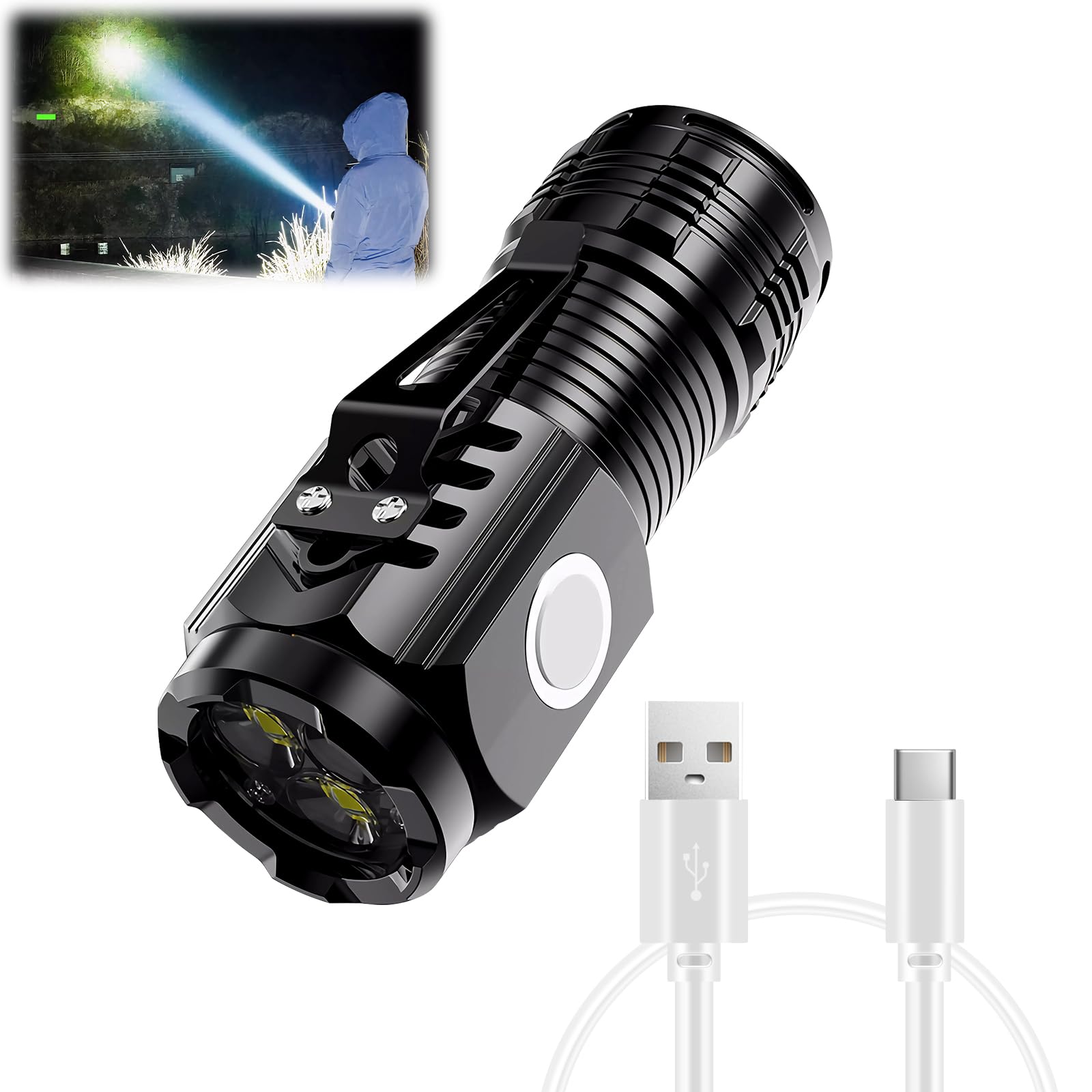OneNine LED Torch, 400mAh Rechargeable Torch with Magnetic Adsorption, 5 Lighting Modes Waterproof Handheld Flashlights for Power Cuts, Camping, Hiking, Outdoor