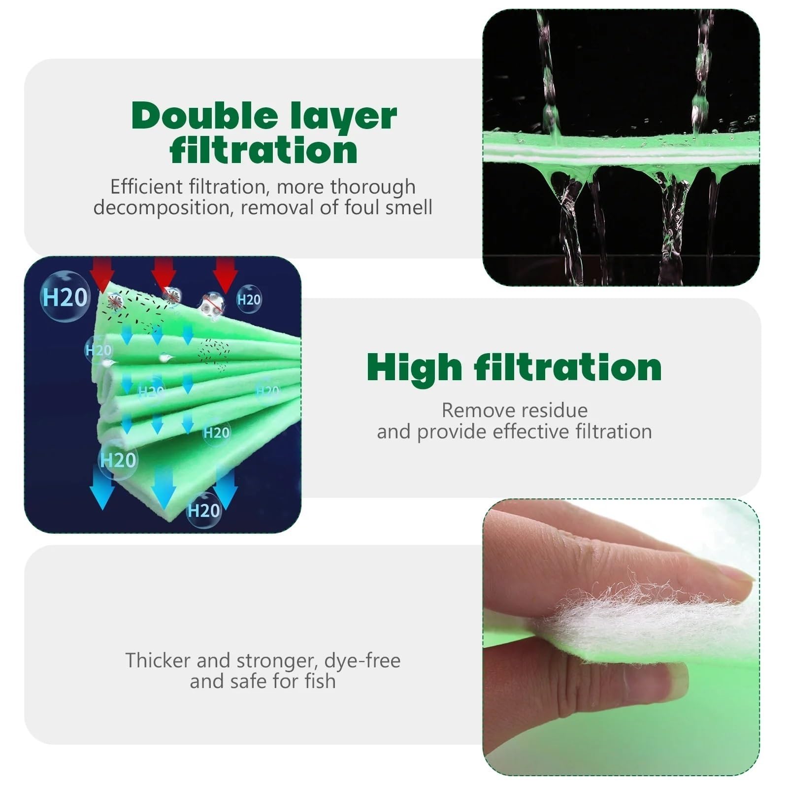 Almohadilla de Esponja para Filtro de Acuario, Medios de Filtro for Estanque, for Acuario, Hilo Dental, Esponja Espuma, Almohadilla for pecera, Verde