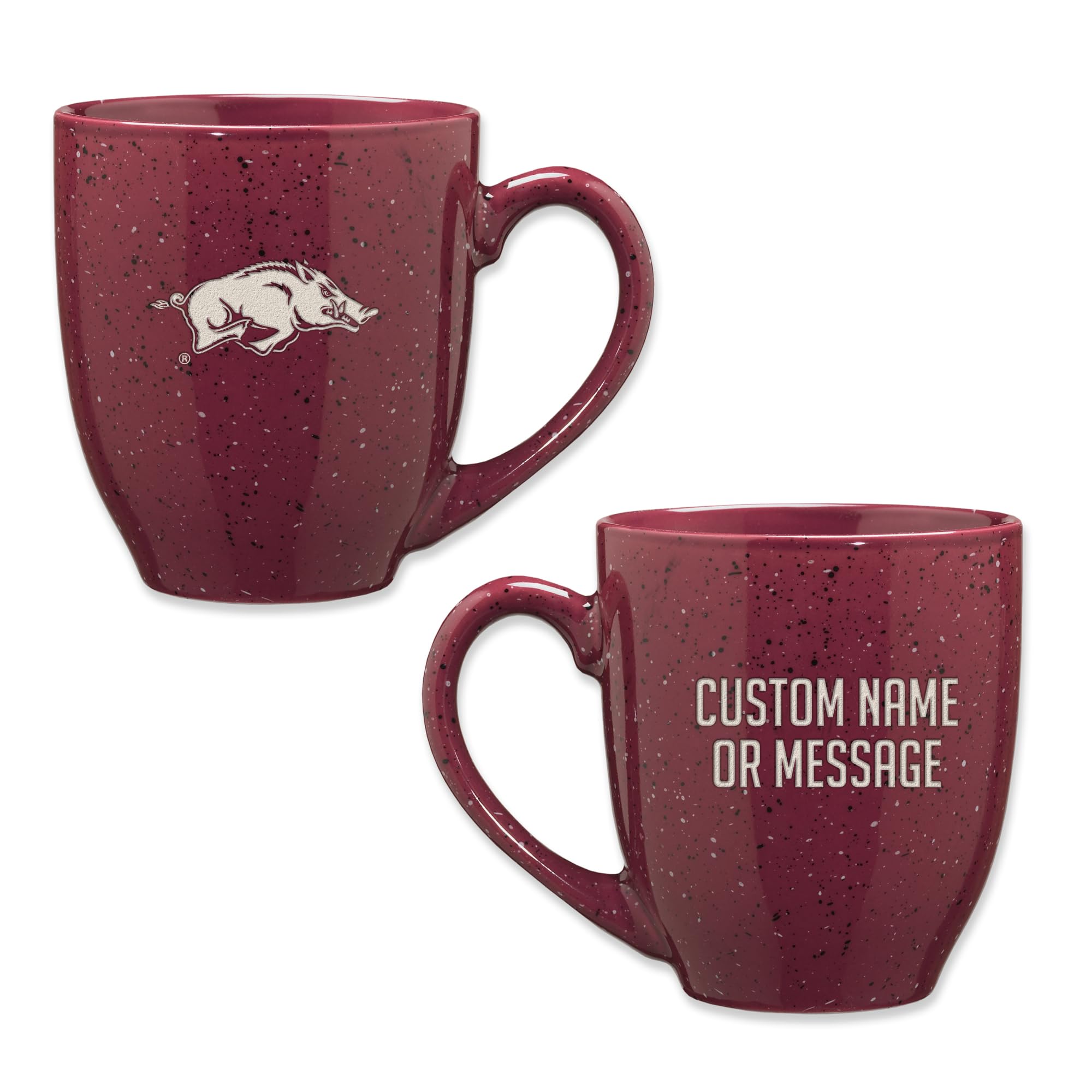 Rico Industries NCAA Arkansas Razorbacks Maroon Personalized 16 oz Team Color Laser Engraved Speckled Ceramic Coffee Mug