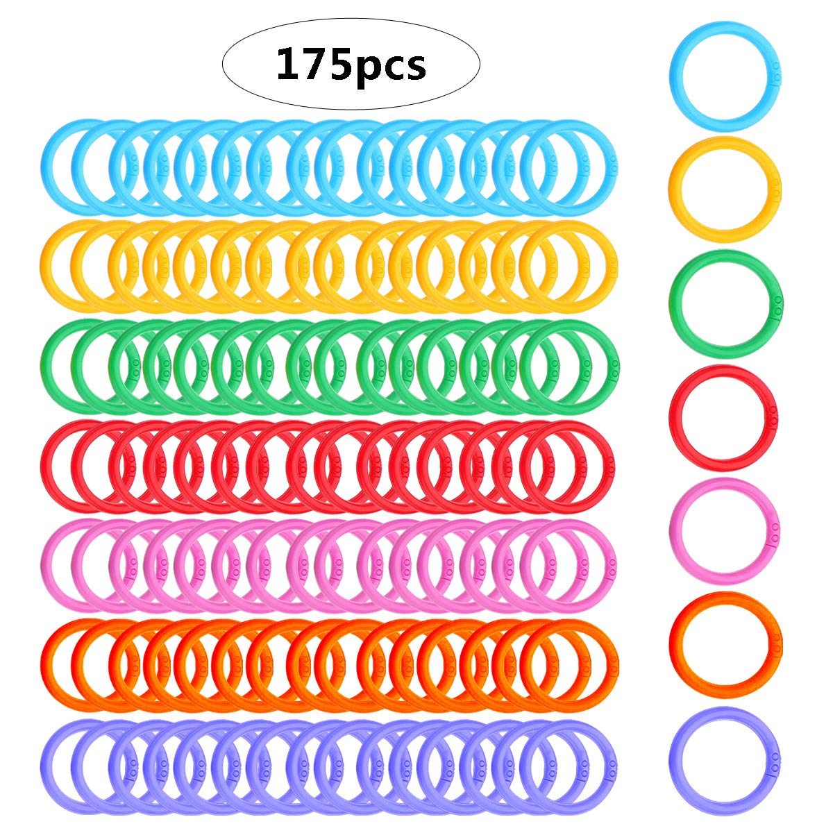 Haploon 175-Pack 1.1" Plastic Binder Clips Plastic Loose Leaf Rings Multi-Color Loose-Leaf Book Rings for School/Office, Swatches & Document