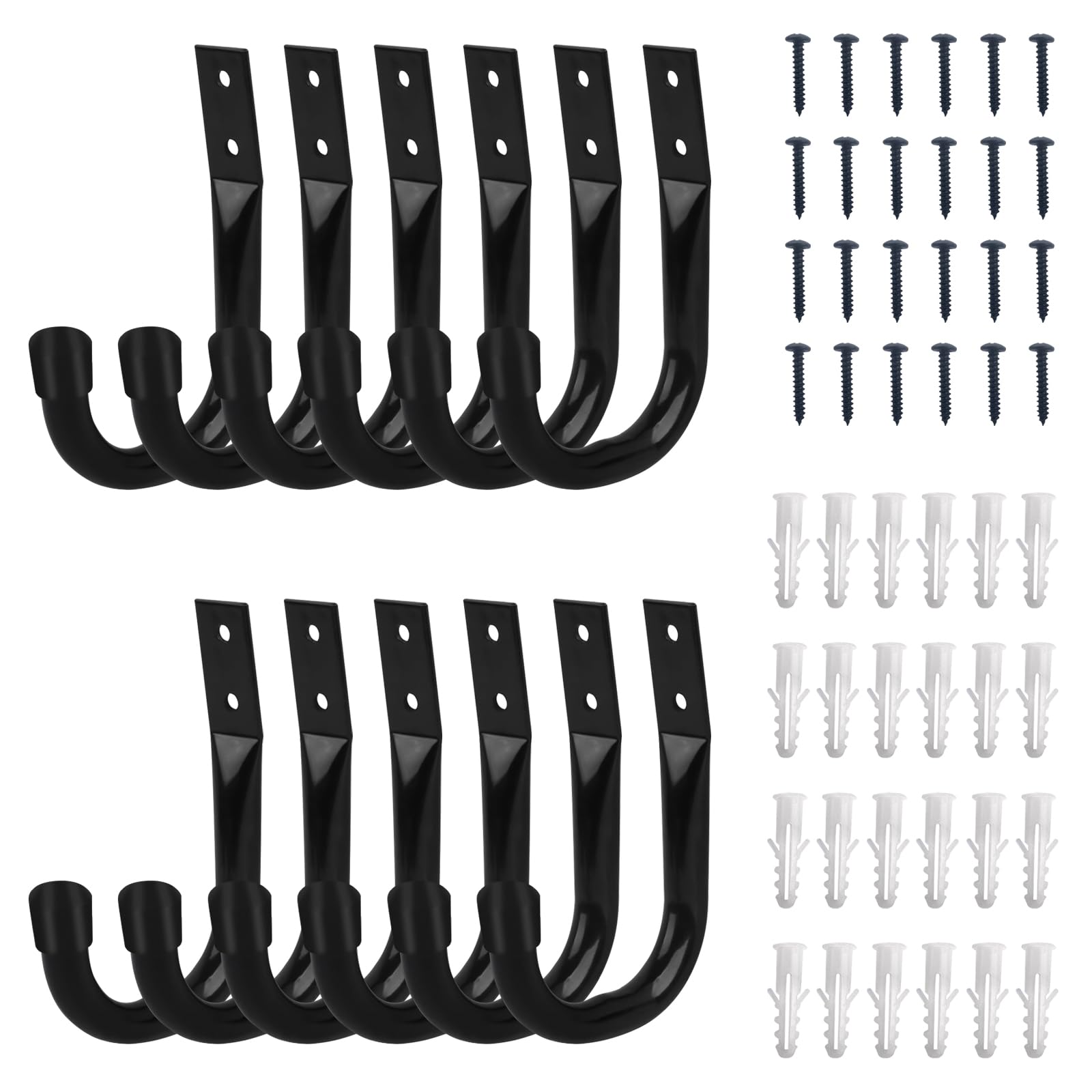 Wmymon Black 12 Pcs Garage Hooks, Ladder Hooks, Heavy Duty Hooks, Hooks For Hanging Heavy Duty For Storing Tools In Garages, Gardens And Tool Sheds (L11cm*W86cm*H10cm)