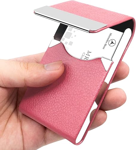 Padike- Tarjetero de piel sintética para tarjetas de presentación, de acero inoxidable, delgado, con cierre magnético