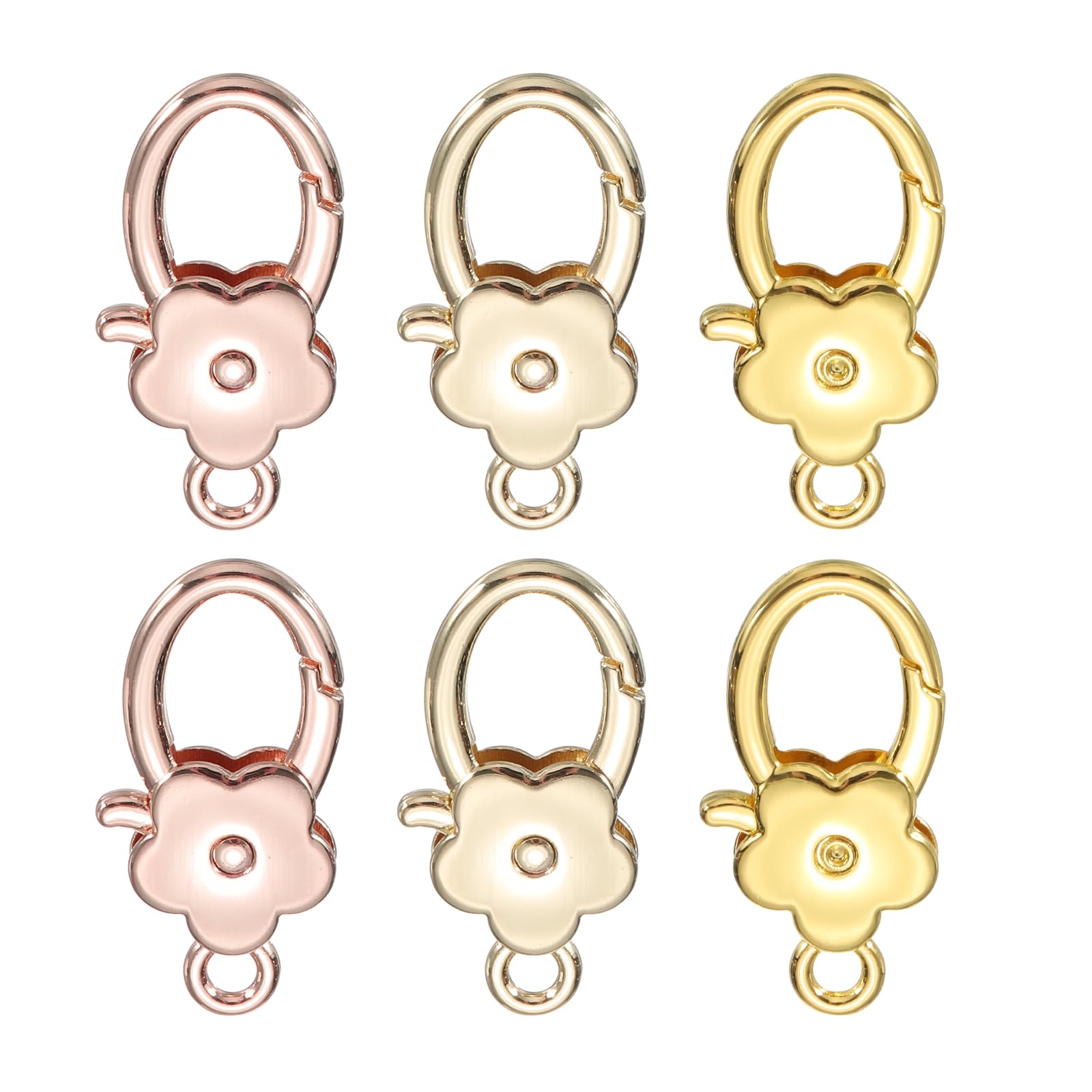 sourcing map 6 Pcs Flower Lobster Claw Clasps, Metal Snap Hook Keychain Clips for Keychains Making, DIY Craft, Bag Charm, Light Gold/K Gold/Rose Gold