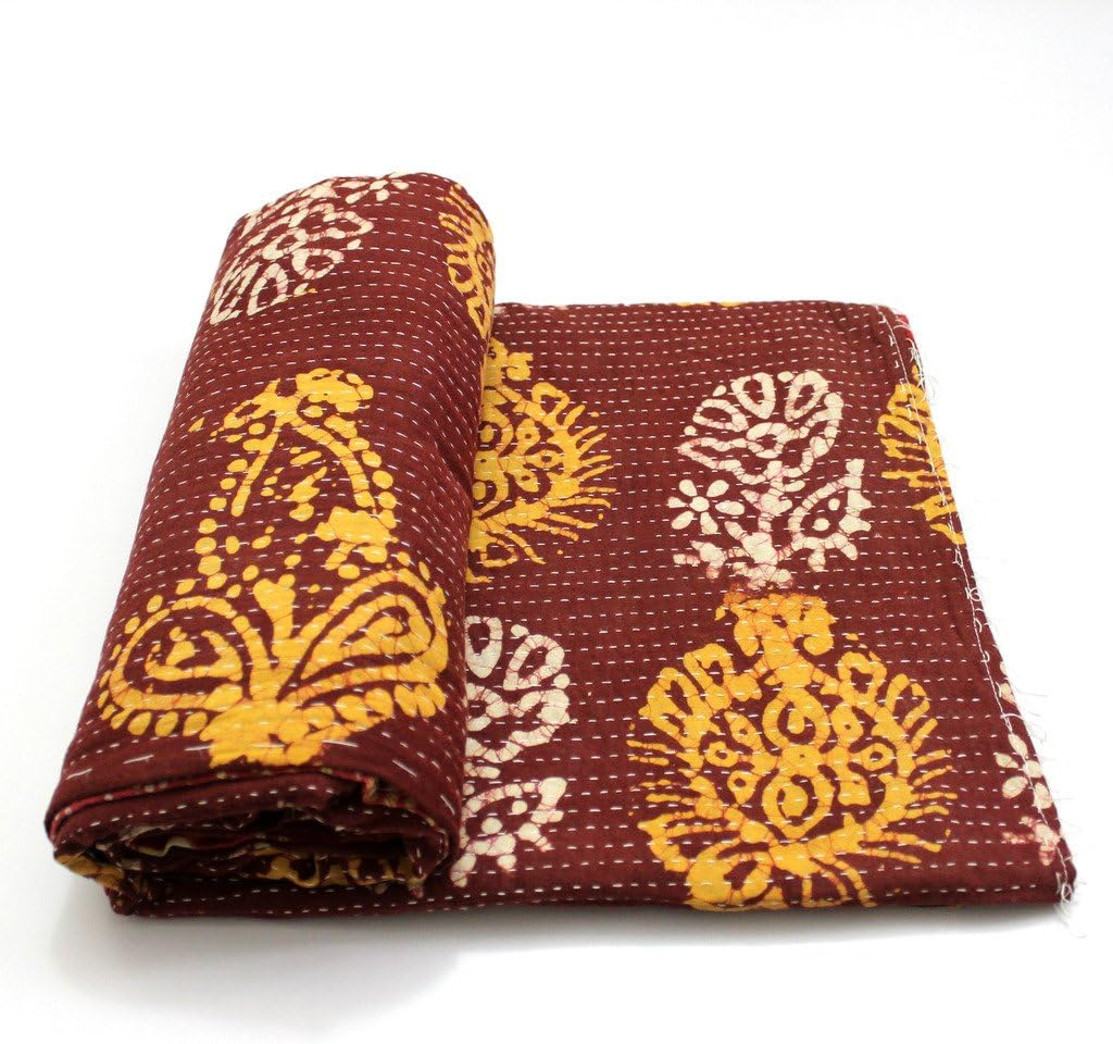 Vintage Throw Kantha Quilt Indian Handmade Bohemian Bedspread Reversible Cotton Ethnic Sari Fabric Embroidered Bedding Blanket Gudari