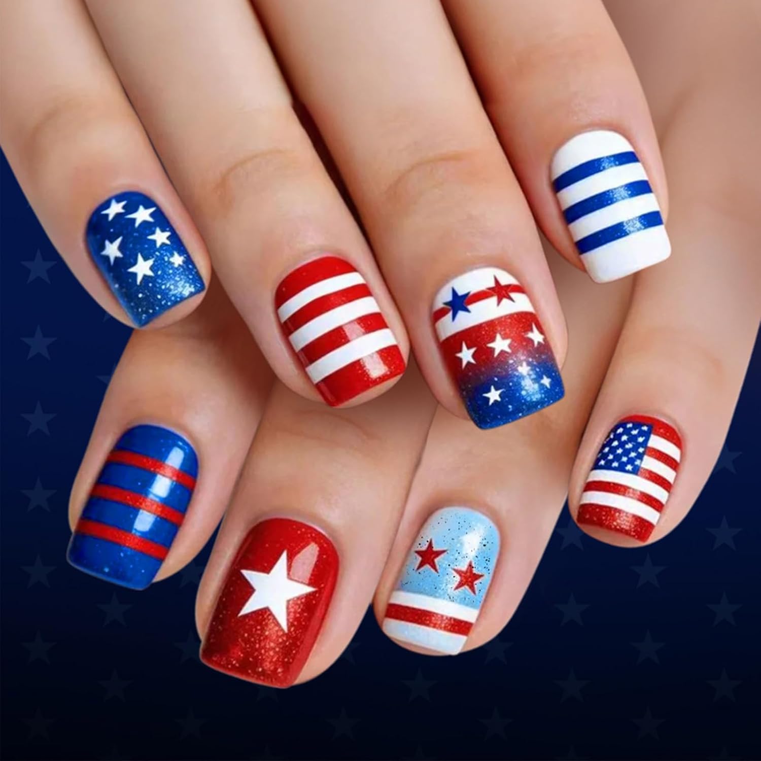 HZJXRT Press on Nails - American Flag Acrylic Nails