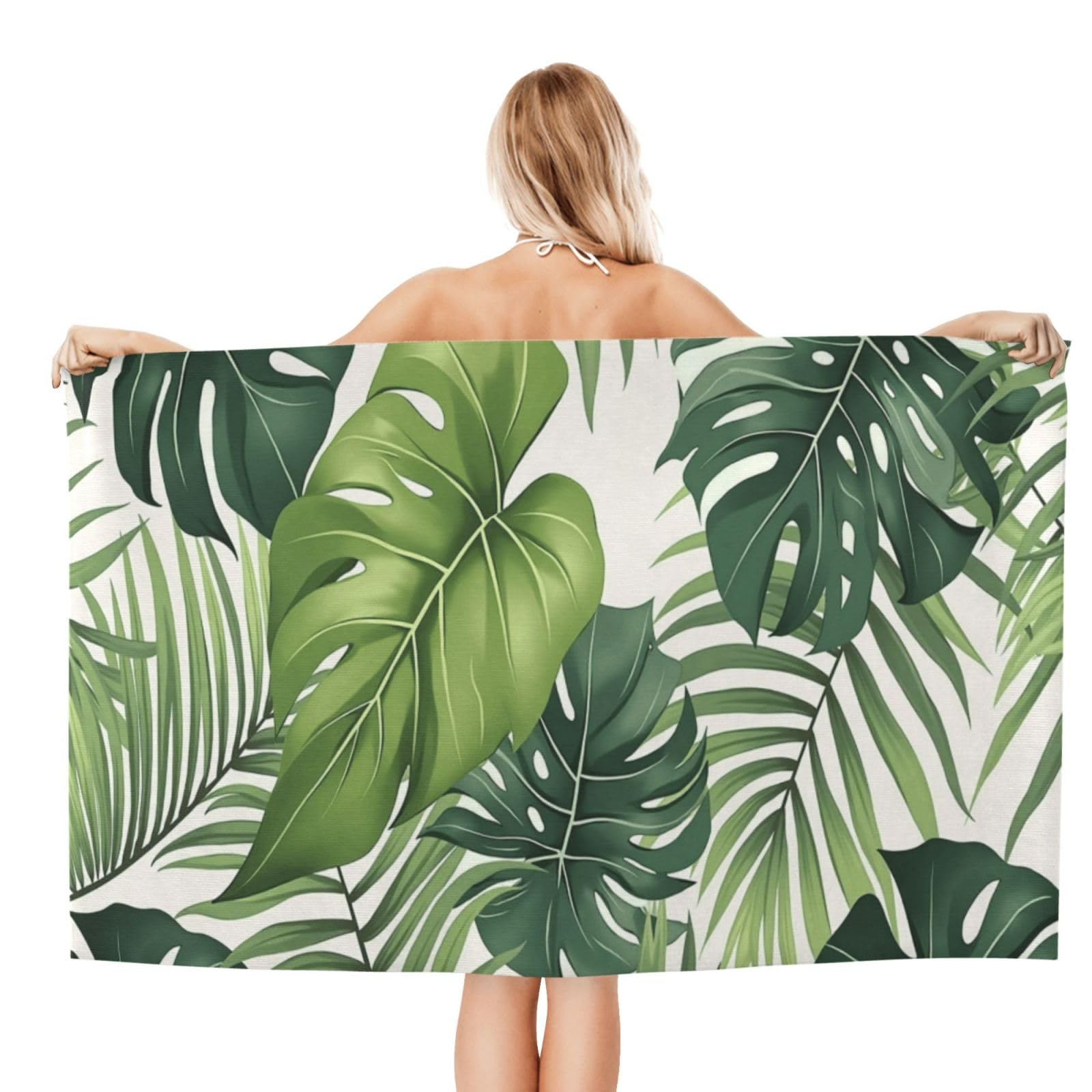 Anceky Beach Towel for Women, Tropical Monstera Leaf Sand-Free Microfiber Ultra Soft Lightweight Bath Towels for Outdoor Bathroom Swimming 32"X52"