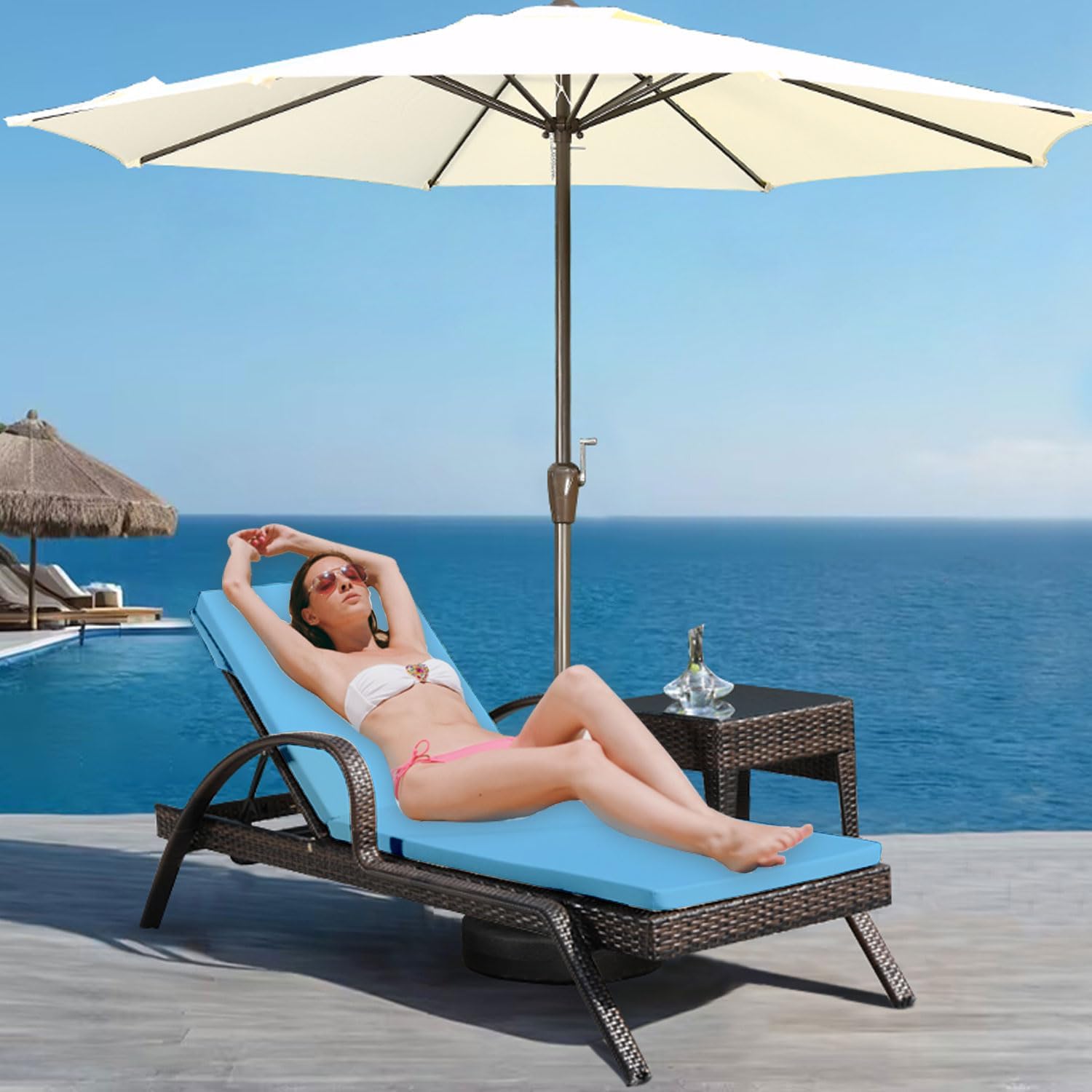 Outdoor Chaise Lounge Cushion Covers Only (Not Includes Cushion), 80x26x3 Inch Patio Cushion Slipcovers Waterproof Anti-Slip Lounge Chair Replacement Cover with Zipper Ties for Patio Pool (Blue)