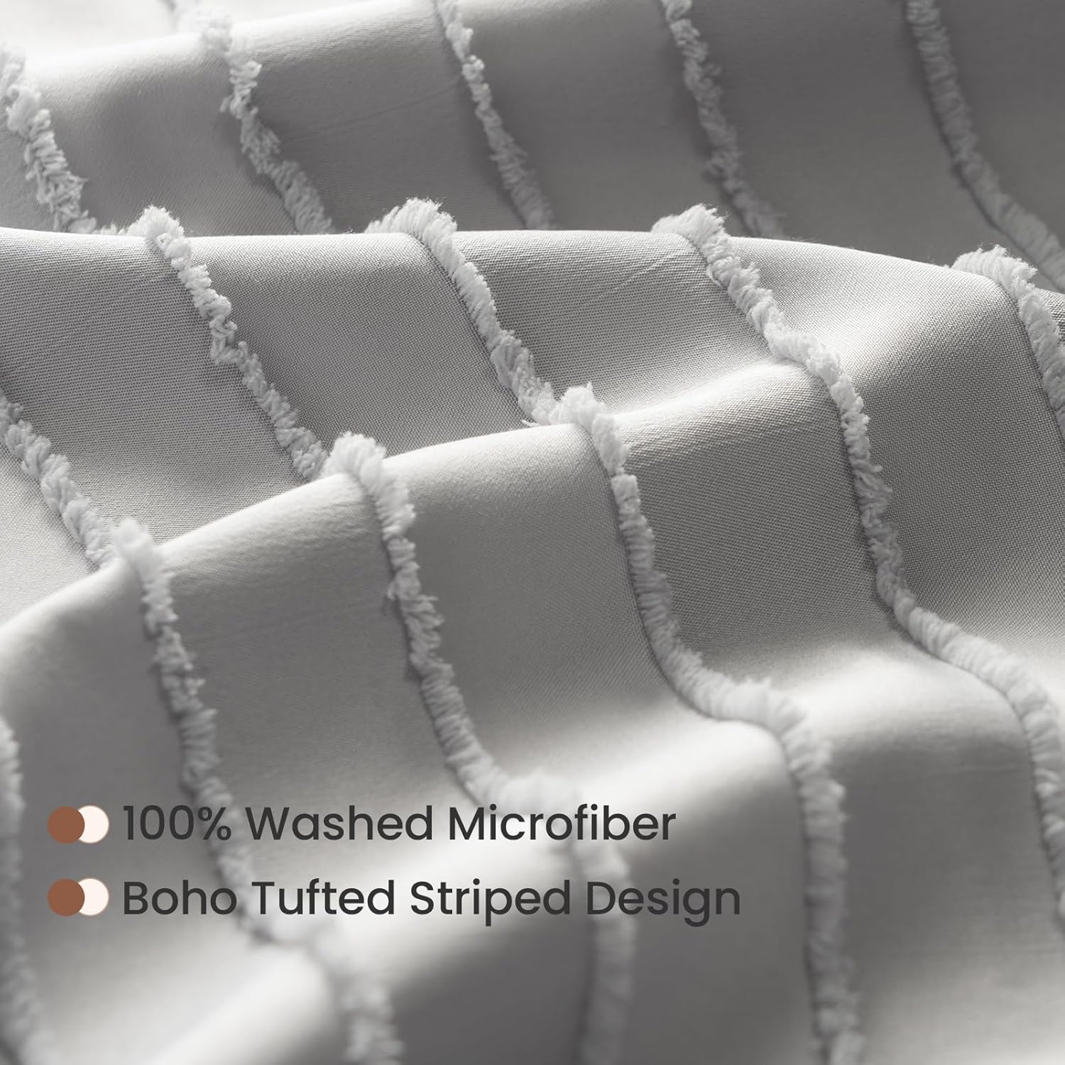 BESTSWEETIE Light Grey Duvet Cover King Size - Striped Tufted King Duvet Cover Set with Zipper Closure, 3pcs Soft Microfiber Boho Bedding Set for All Seasons (King, 104"x90")