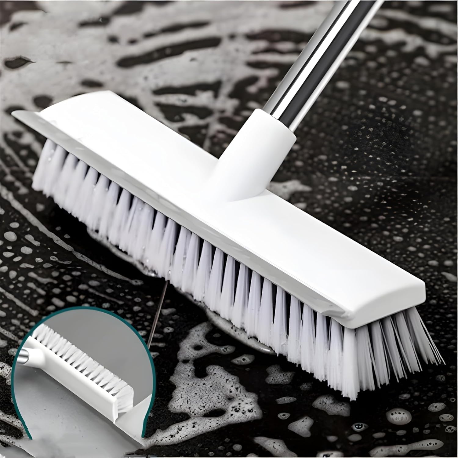 CLEANHOME Bathroom Cleaning Brush with Wiper, Floor and Tiles Cleaner Brush, Bathroom Cleaning Accessories, Cleaning Brush with Long Handle, Versatile Washroom Brush Cleaner (Medium)