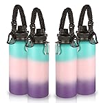 Volhoply Insulated Water Bottles Bulk 4 Pack, 40 oz Reusable Stainless Steel Sports Bottle with Paracord Handle & Spout Lid,Double Wall Metal Travel Water Flask with Wide Mouth(Gradient Color,4 Set)