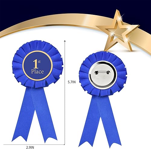 Miniatura 2 de Juego de rosetas de cinta de premio, cinta de participación, cinta de participación, cinta honorable, cintas de premio azul, medallas de primer