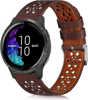 Lace Leather Band Compatible with Garmin Vivoactive 3/5/Venu/Venu 2 Bands, Women Men, 20mm Breathable Slim Hollow-out Sports Replacement Band