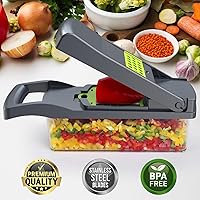Vista 3 de Vegetable Chopper Pro, cortador de mandolina – 7 cuchillas de acero inoxidable para cebolla, papa, ensalada – seguro, fácil de limpiar y apto