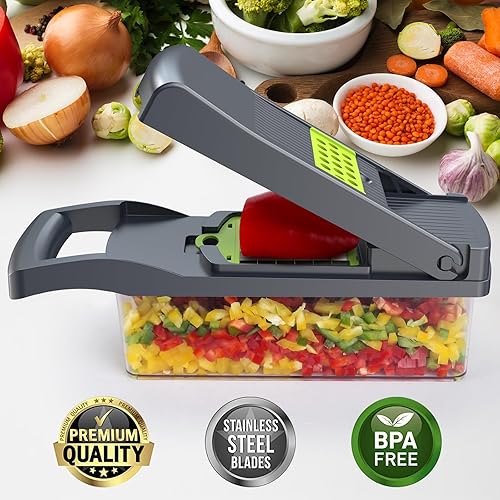 Miniatura 3 de Vegetable Chopper Pro - Putsea 7 cuchillas de acero inoxidable para picador de verduras - Accesorio de cocina ergonómico con recipiente, fácil de