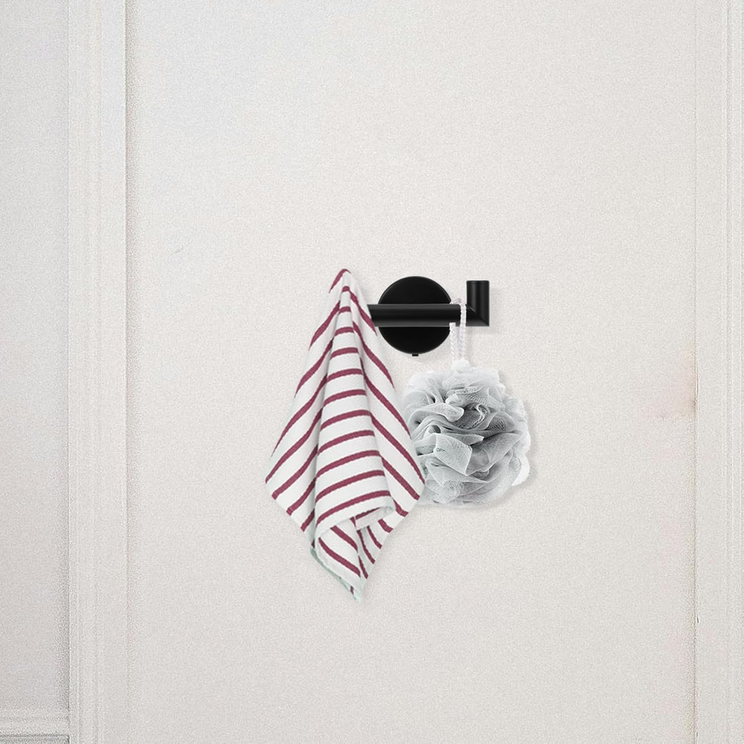 YARNOW 2pcs Black Double Towel Hooks Wall Mounted Stainless Steel Bathroom Hooks for Towels Robes Clothes Space-Saving Organizer