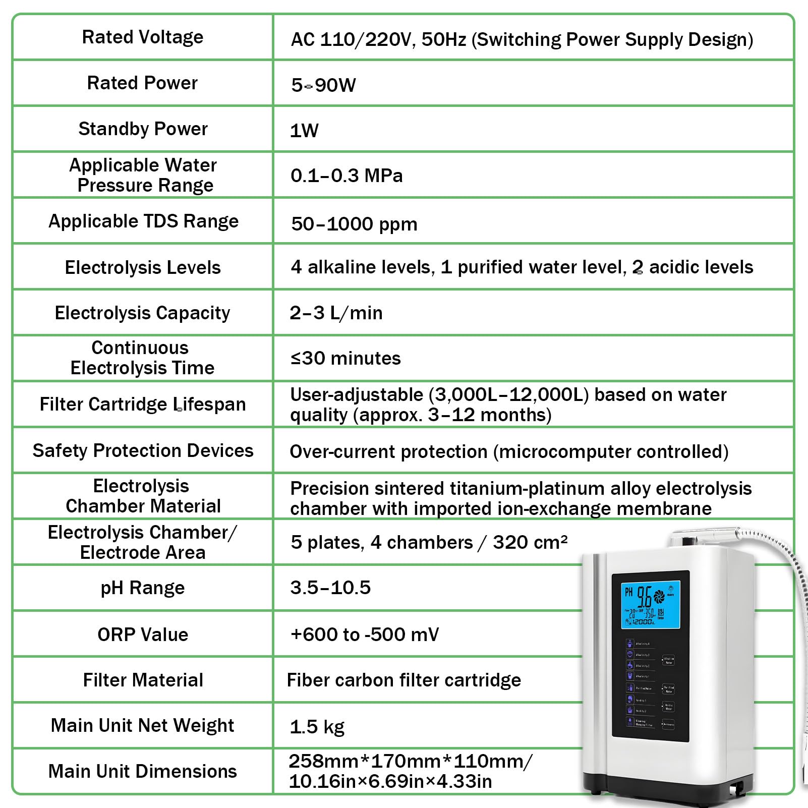 Ionizador de Agua alcalina y ácida para el Cuidado de la Piel yla Limpieza White | Máquina de agua alcalina: además de agua para beber, produce agua ácida con un pH de 3,5 a 6,5