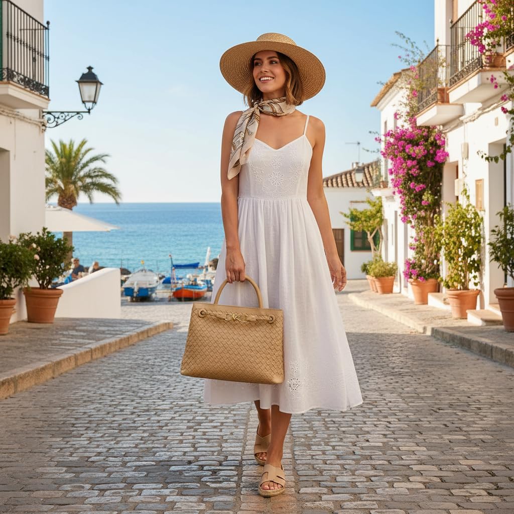 Woven Tote Bag Womens Purse: Vegan Leather Shoulder Handbags - Fashion Summer Beach Tote Bags - Large Travel Totes