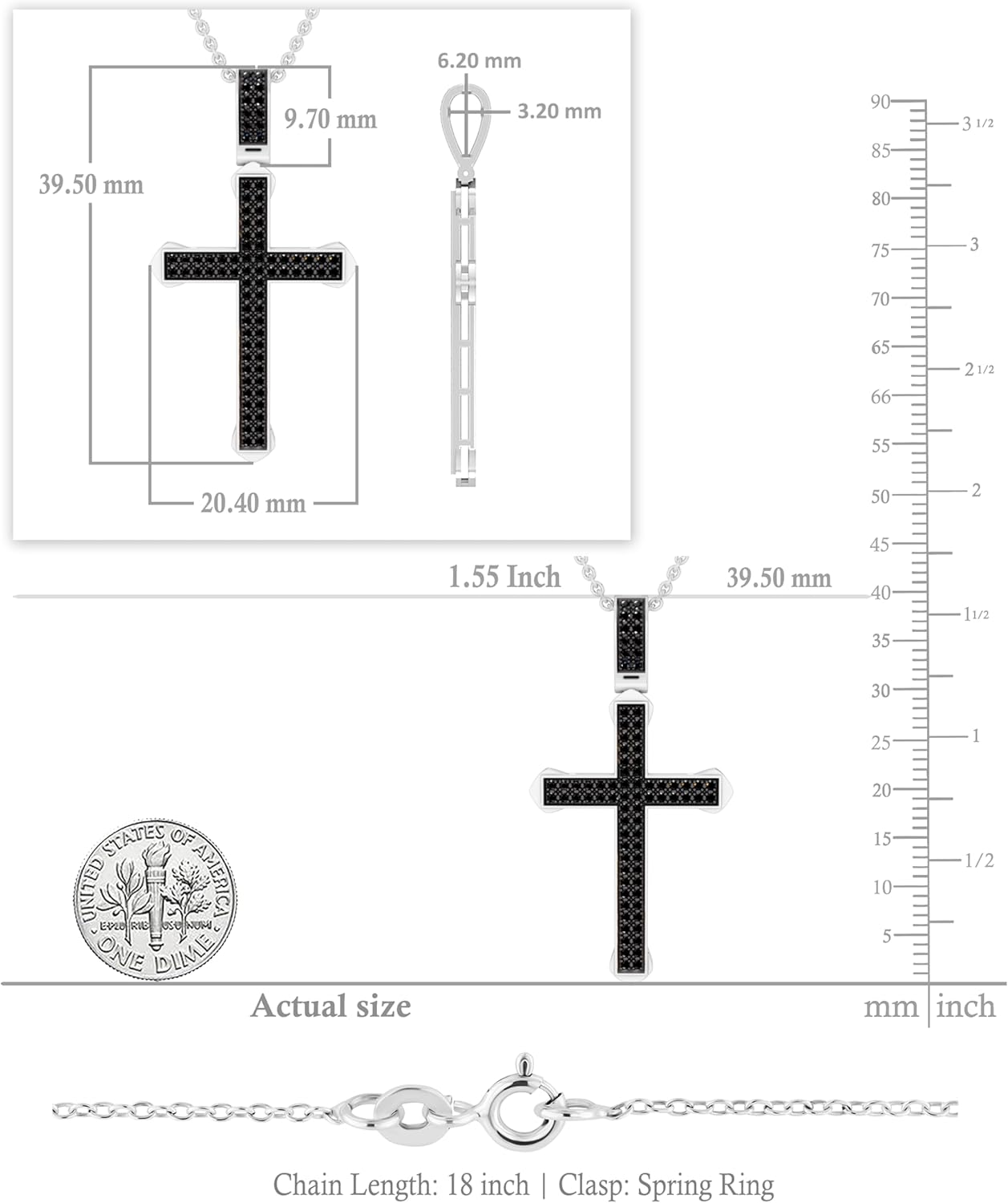 Dazzlingrock Collection 0.25 Ctw Round Natural Diamond Classic Cross Unisex Pendant Necklace in 14K White Real Solid Gold