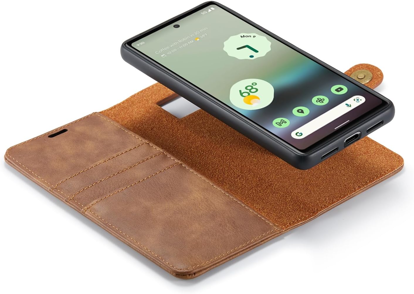 Asuwish Phone Case for Google Pixel 6A 5G 2022 Wallet Magnetic Detachable Cell Cover with Tempered Glass Screen Protector Flip Card Holder Slot Pixel6A A6 Women Men Girls Purse Mobile Folio Brown
