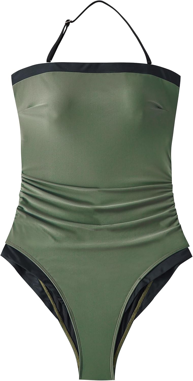 SUUKSESS Women One Piece Tummy Control Swimsuit Strapless Bandeau Bathing Suit - Image 3