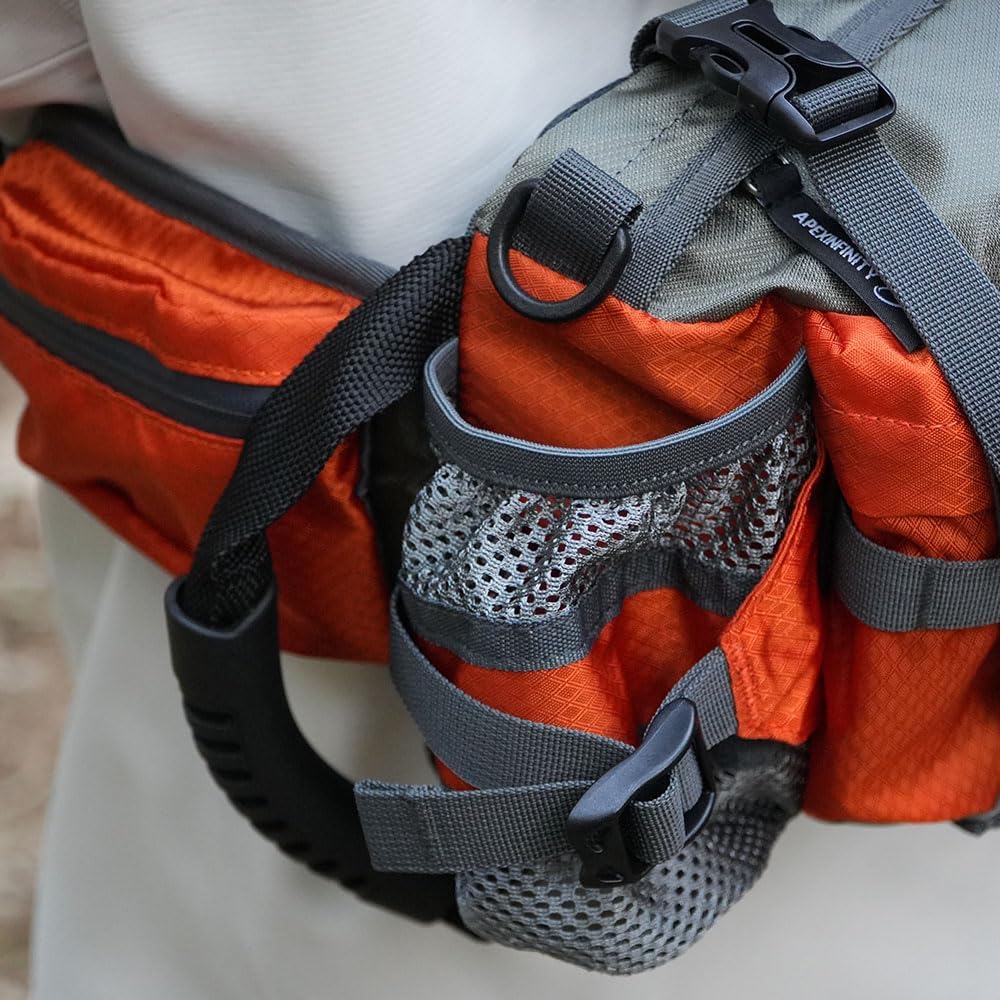 Motorcycle Waist Bag Tactical Waist Pack with Safety Handle, Military Hip Belt Bag, Outdoor Hiking Hip Bum Bag with Multi-Pockets Large Capacity for Traveling Casual Cycling Running Hiking, Orange