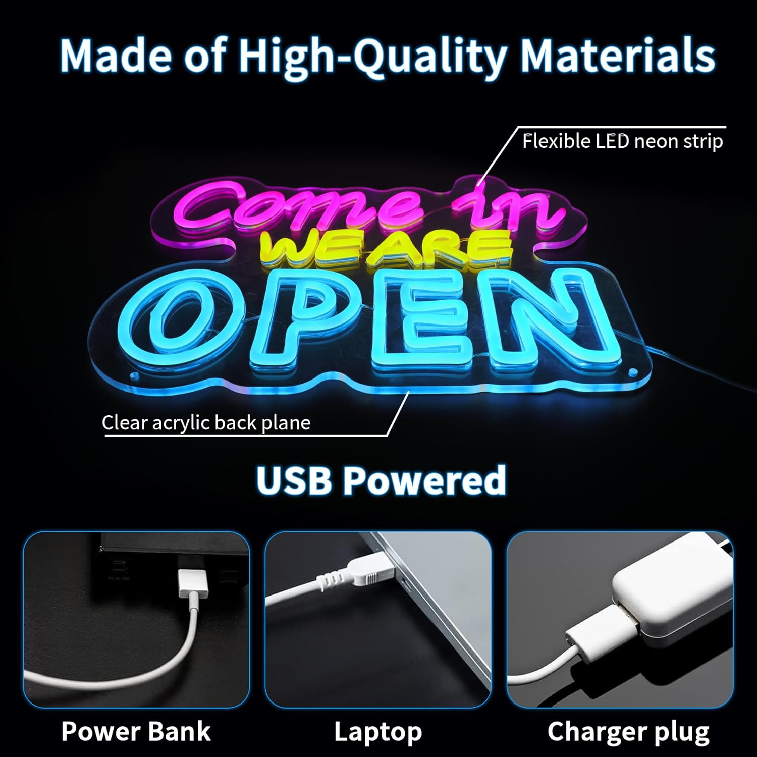 Open Neon Sign LED Come in We are Open Neon Light Sign Colorful Neon Open Signs USB Neon Lights for Business Shop Hotel Restaurant Bar Decor Light - Image 3