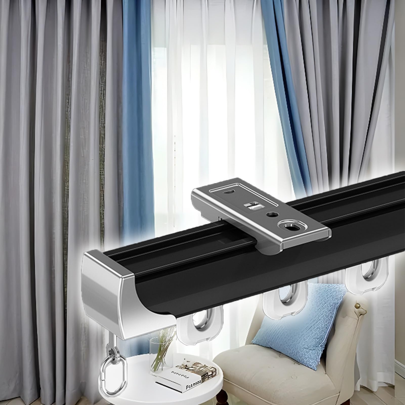 Rail de rideau de 7m noir au plafond en alliage d'aluminium haut de gamme