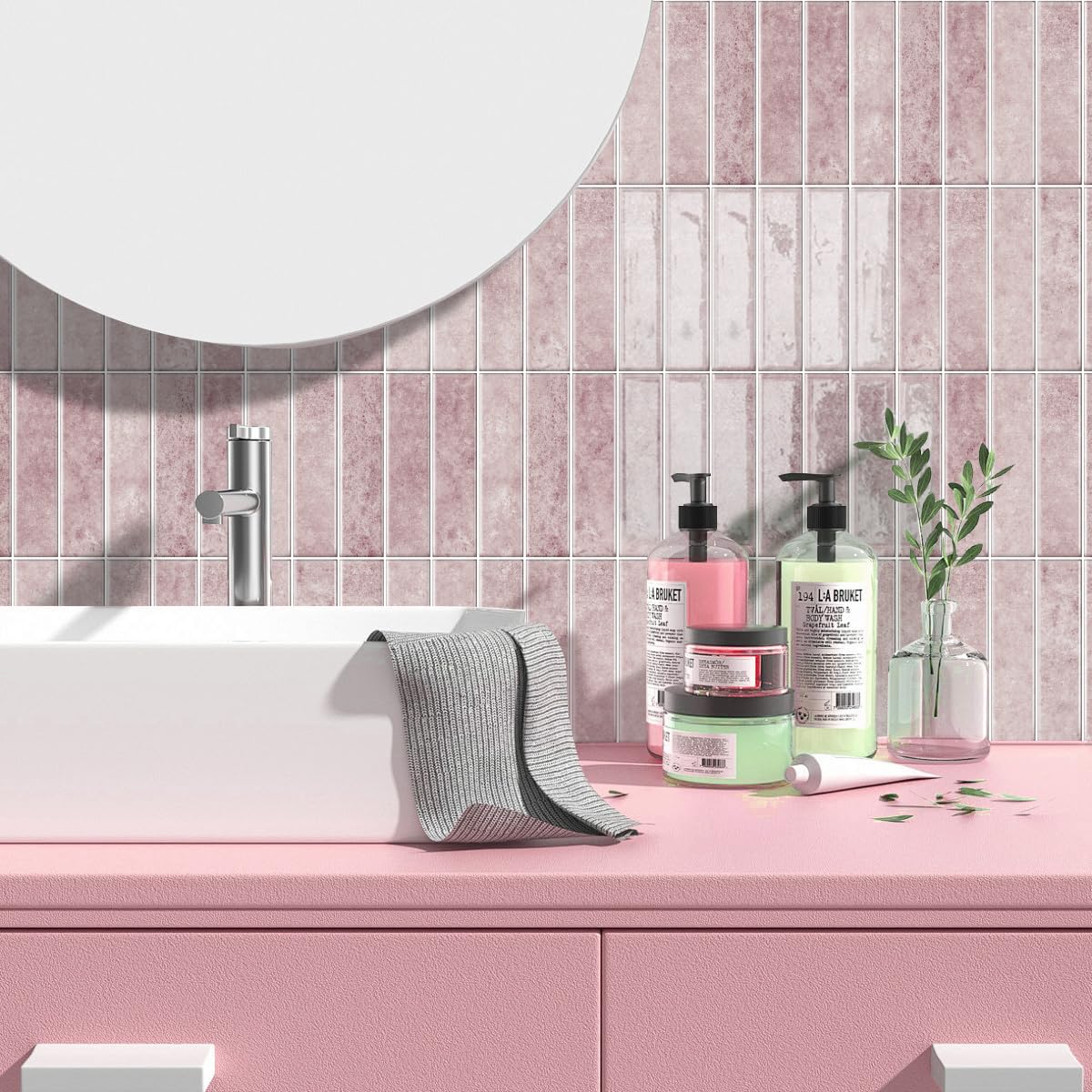 Paquete de 10 pegatinas for azulejos de pared de metro multicolor de 12 x 12 pulgadas, autoadhesivas(Pink)
