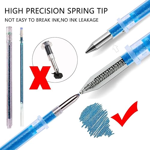 Miniatura 4 de HUJUGAKO Bolígrafos de gel con purpurina, paquete de 36 bolígrafos metálicos brillantes para colorear con funda, 18 bolígrafos de colores con 18