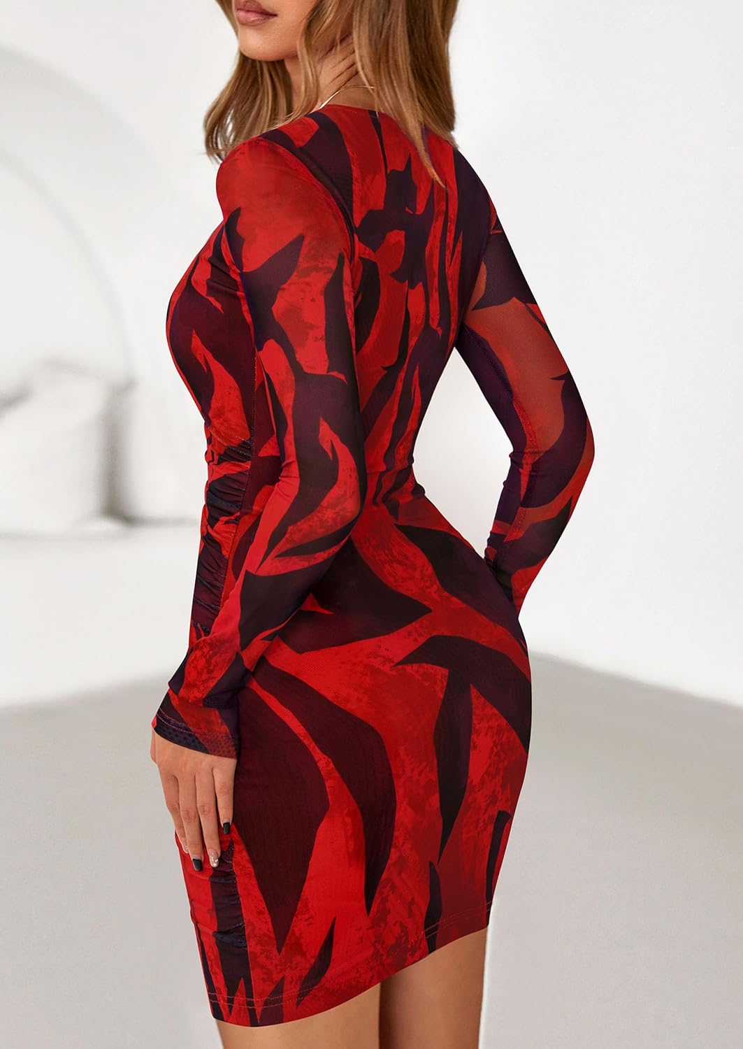 PRETTYGARDEN Women Long Sleeve Mini Dress Spring 2026 Tie Dye Print Bodycon Cocktail Party Club Outfits Homecoming Dresses - Image 3