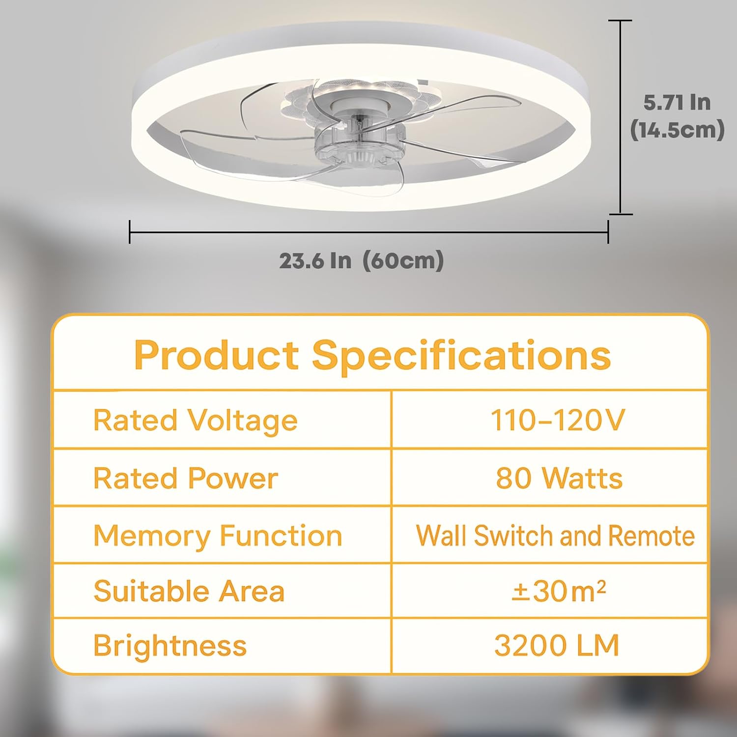 23.6'' Ceiling Fan with Light, Upgraded Low Profile Fan, Flush Mount Ceiling Fan, 6 Speeds, Dimmable LED, App & Remote Control, Quiet DC Motor, for Bedroom, Living Room, F115 White