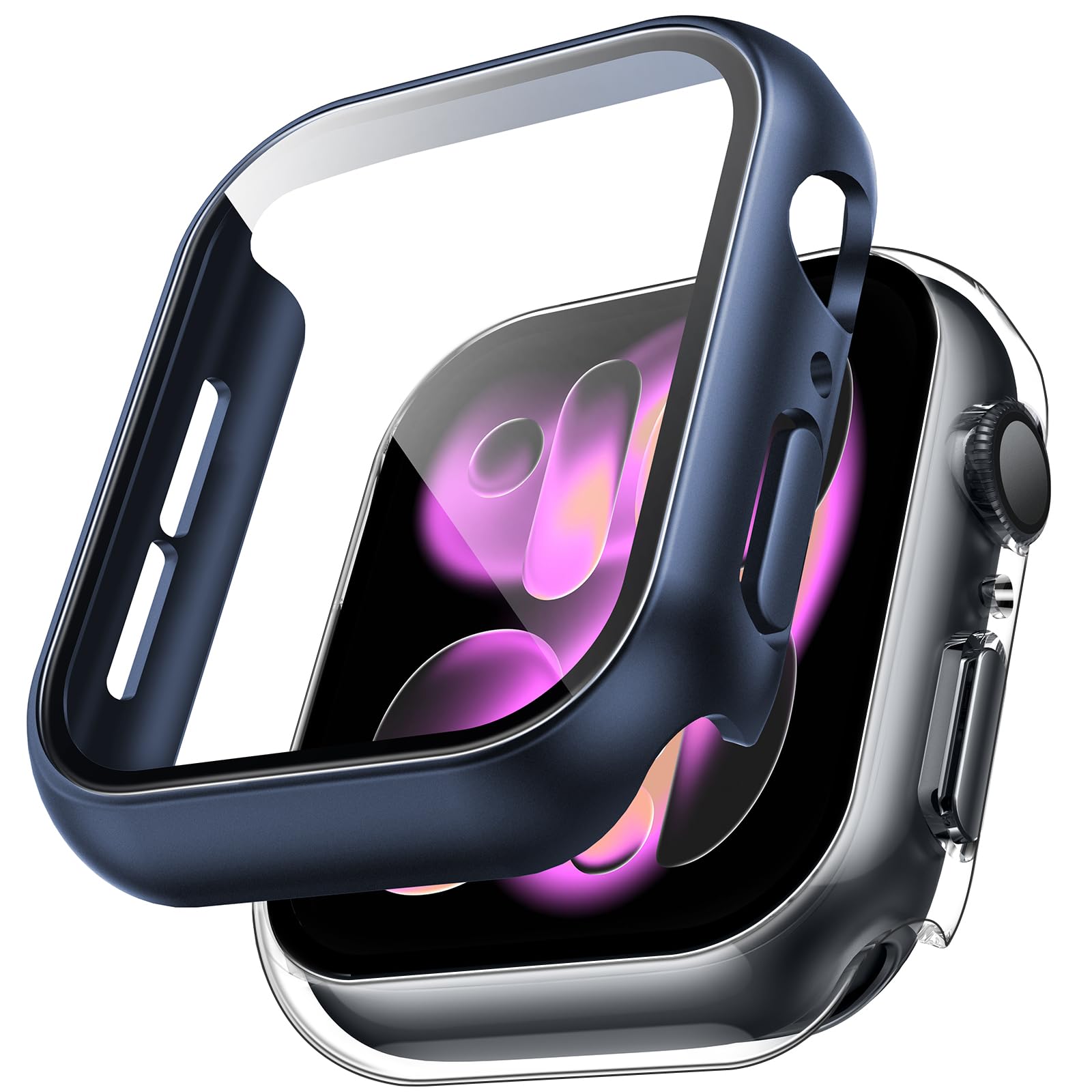 TAURI 2 Pack Hard Case for Apple Watch SE 3 /Series 6/5/4 /SE 44mm with 9H Tempered Glass Screen Protector, [Touch Sensitive] [Full Coverage] Slim Bumper Protective Cover for iWatch 44mm - Black — view 20