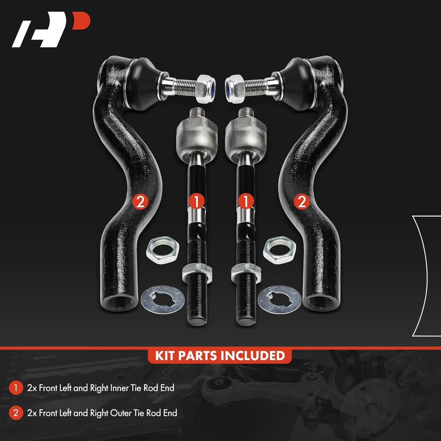 A-Premium Set of 4, Front Inner Outer Tie Rod End Kit, Compatible with Jeep Grand Cherokee & Dodge Durango, 2011 2012 2013 2014 2015
