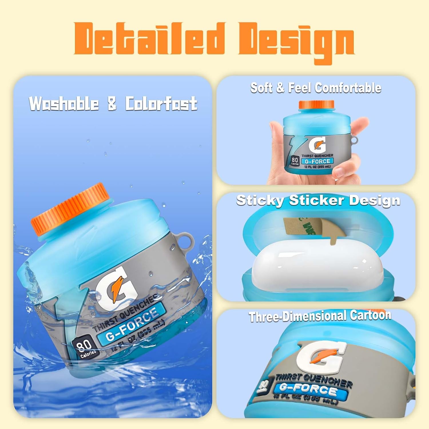 Funny Cover for AirPods 4 Cute Case (2024), 3D Cartoon Cute AirPods 4 Case Food Kawaii Silicone Case Cover for AirPods 4th Generation Cute Case Accessories with Keychain/Cleaner Kit (Blue Sport Water)