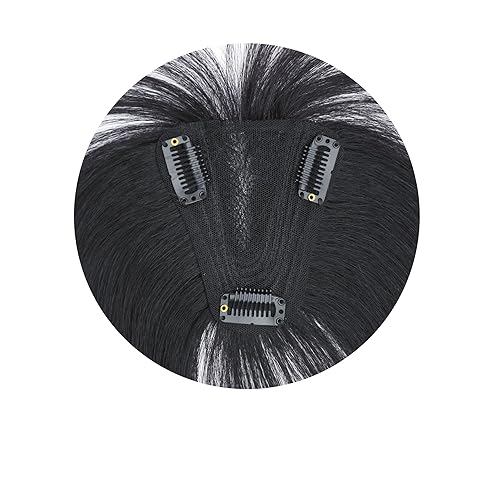 Miniatura 5 de viviaBella Toppers de cabello humano con clip de 10 pulgadas con flequillo, negro natural