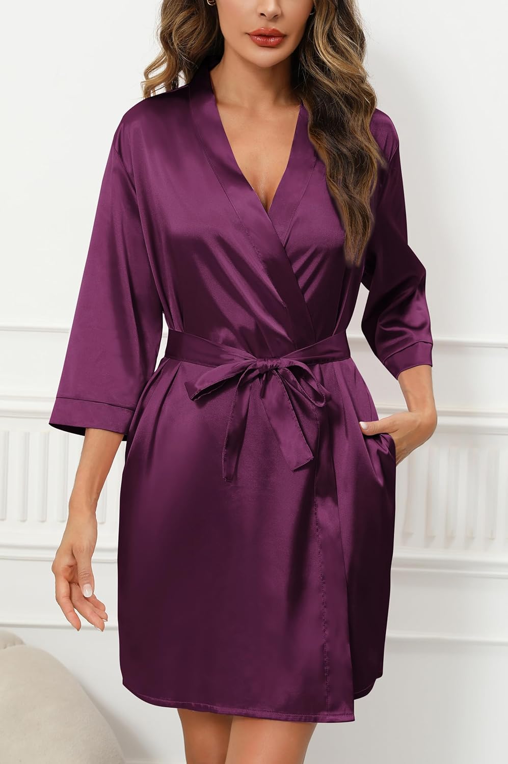 Samring Women's Bride Bridesmaids Robe Short Satin Kimono Robes for Wedding & Bridal Party Silk Bathrobes for Women - Image 4