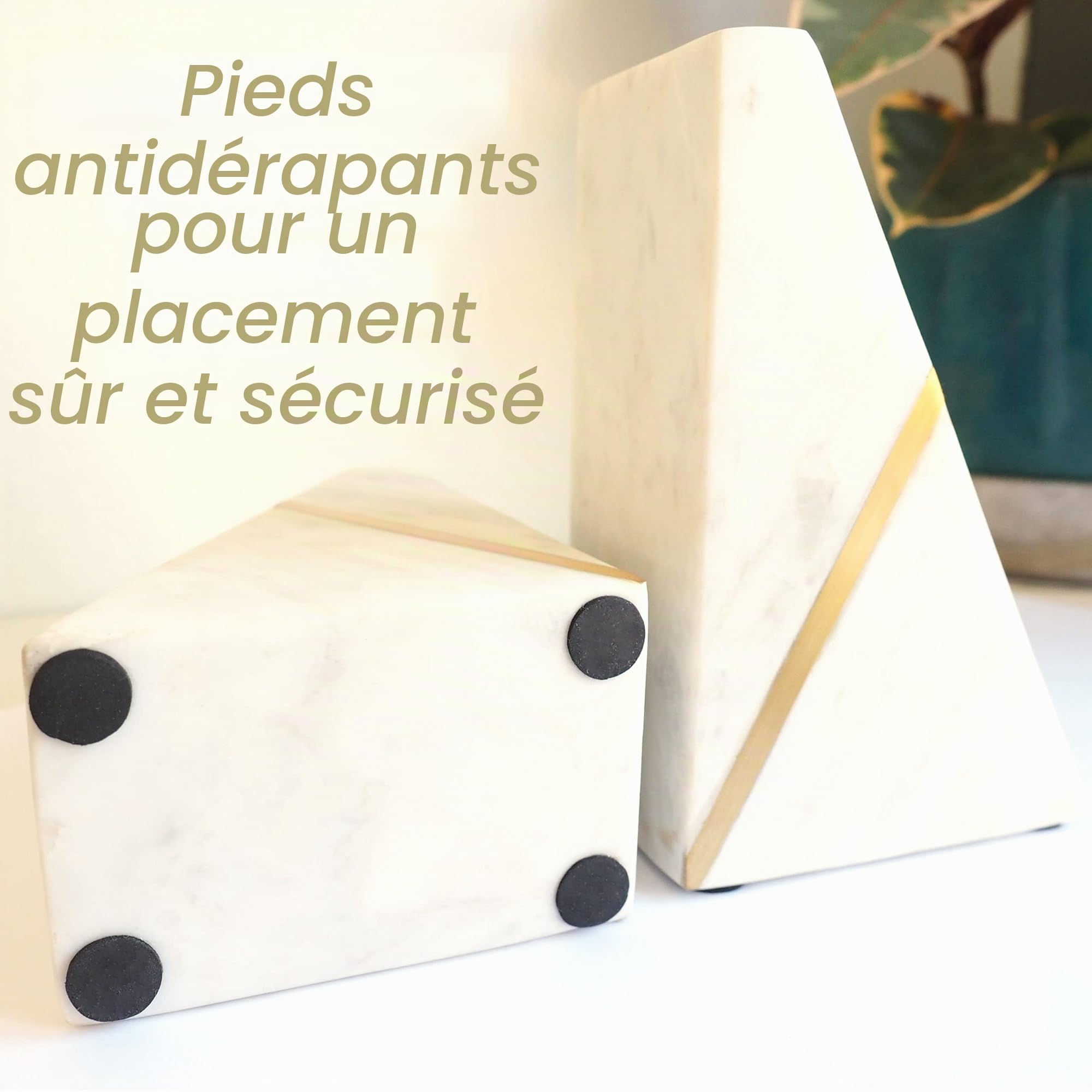 Lot de 2 Serre-Livres en marbre fabriqué à la Main avec Fond antidérapant Solide pour la Maison, la Cuisine, Le Bureau