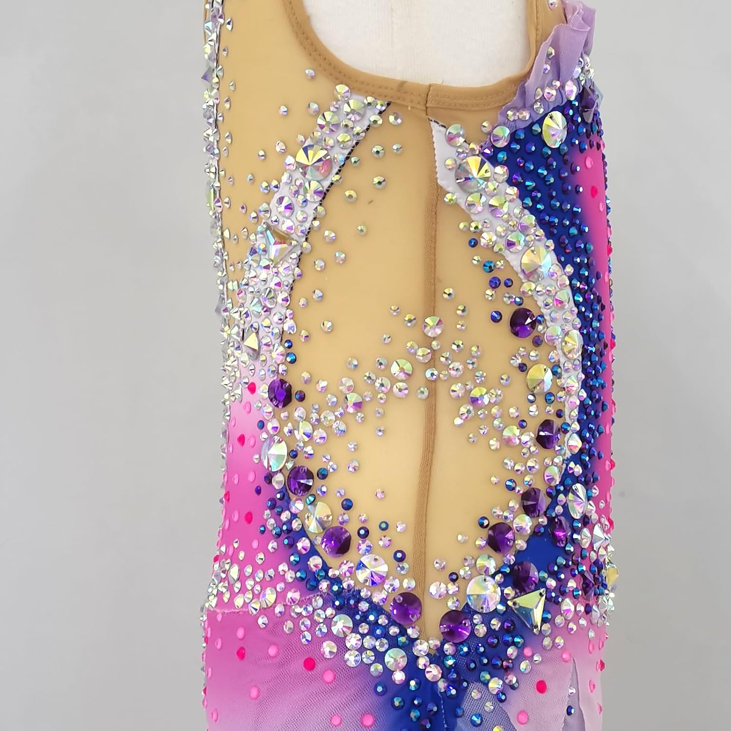Girl's Blue Pink Sleeveless Rhythmic Gymnastics Uniform Professional Competition Artistic Gymnastics Outfit