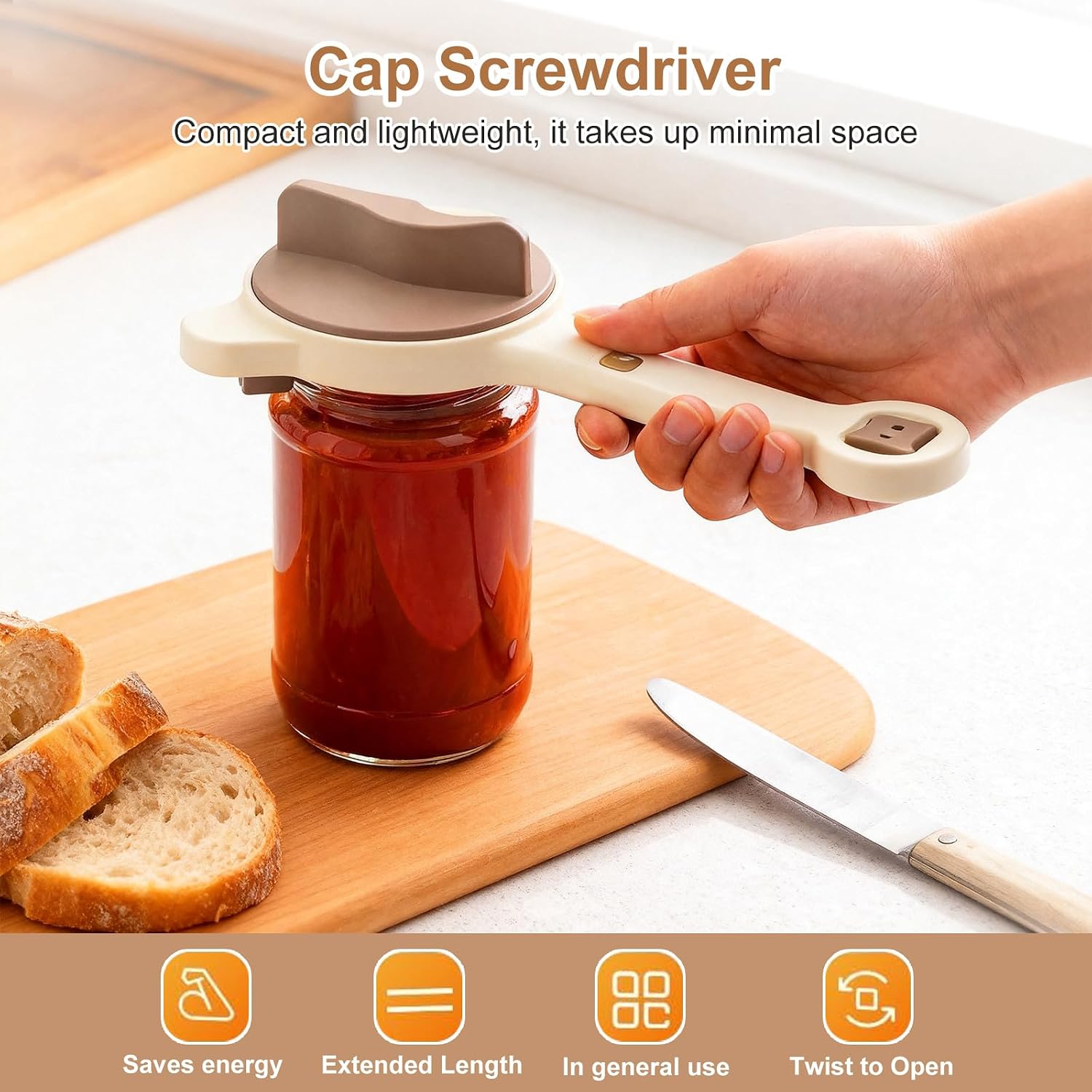 2 Pcs 2026 New 4-in-1 Jar Opener-Adjustable Stainless Steel Lid Remover for Seniors & Arthritis,Non-Slip Grip Fits 1″-3.5″Jars,Bottles & Cans (Brown)
