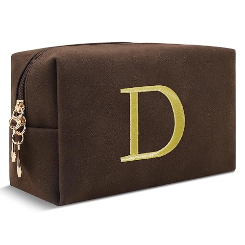 Miniatura 202 de Bolsa de maquillaje personalizada con inicial A-Z Preppy Patch, pequeña bolsa de cosméticos de PU con letra de chenilla y cierre para niñas Negro