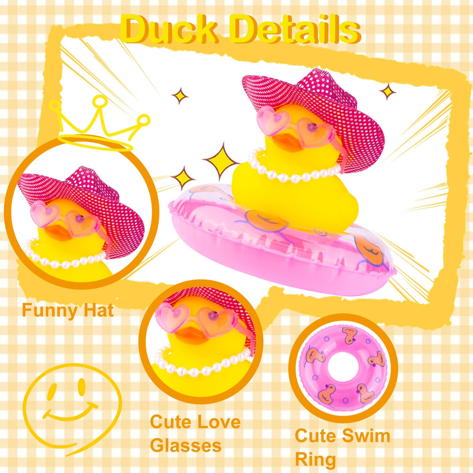 MuMyer Rubber Ducks for Cars Dashboard Cowboy Duck Car Ornaments Yellow Duck Dashboard Decorations Accessories with Mini Disco Cowboy Hat Swim Ring Scarf Sunglasses and Special Prop(DC36)