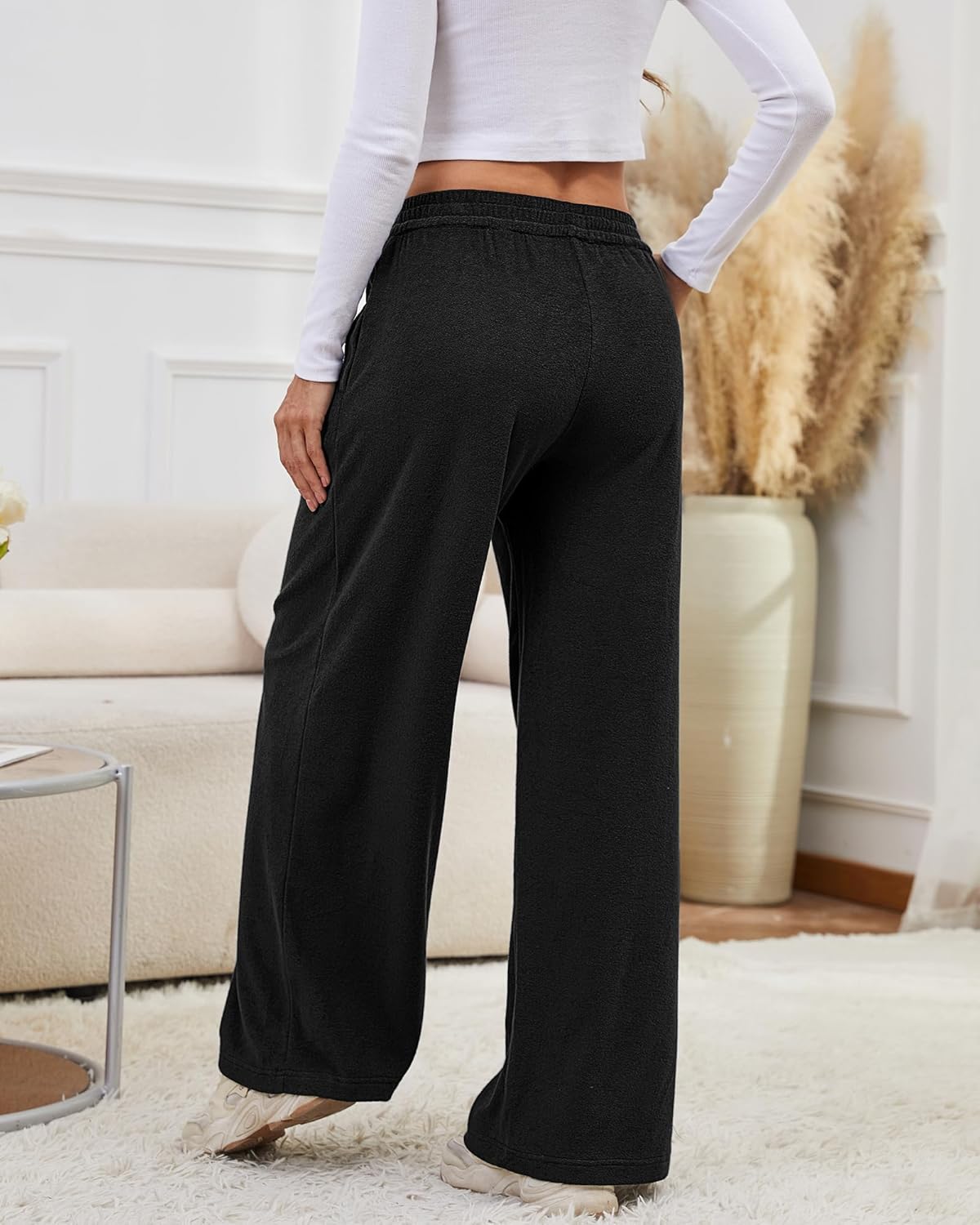 Bsubseach Wide Leg Sweatpants for Women Baggy Terry Cloth Palazzo Pants with Pockets High Waisted Lounge Pant - Image 4