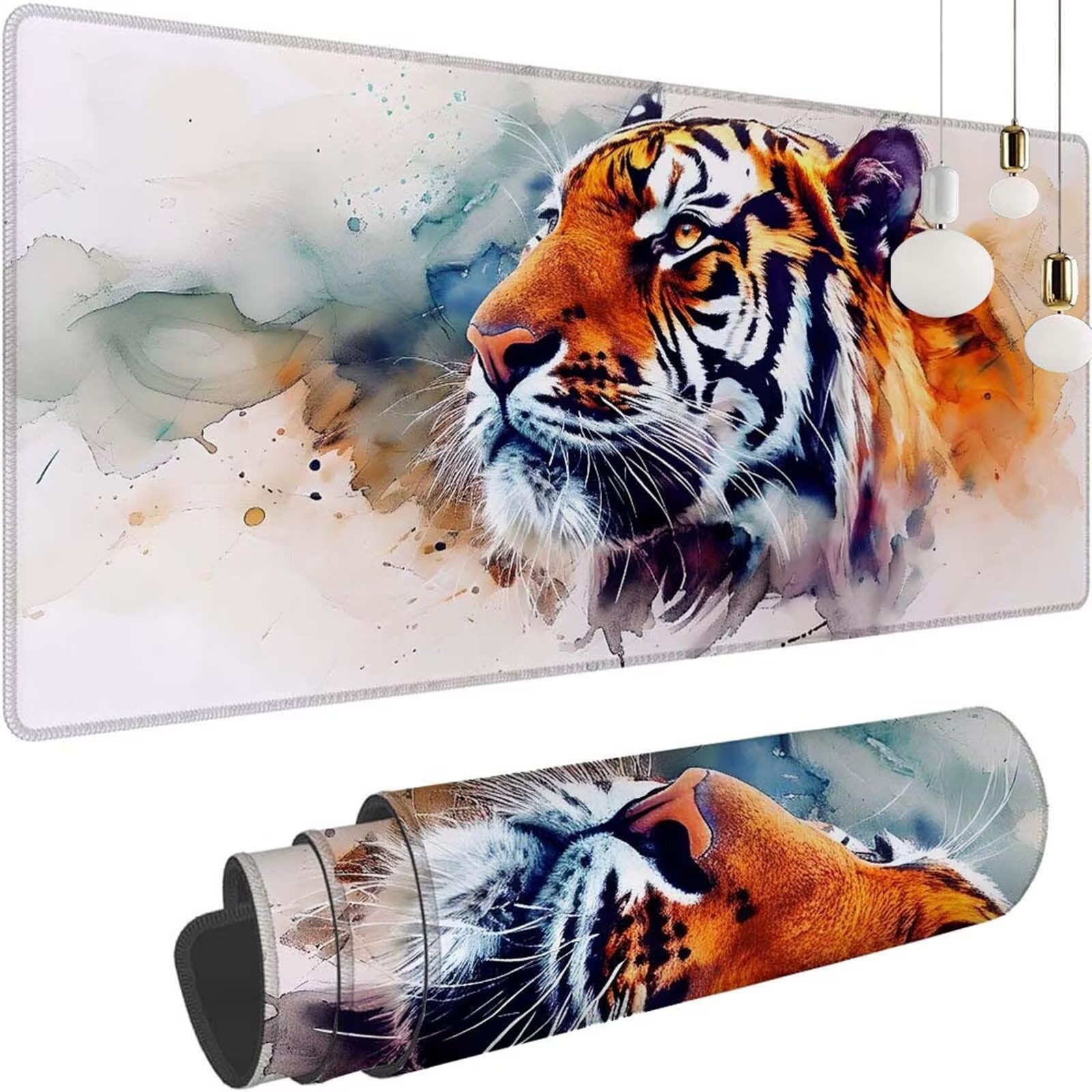 Alfombrilla Ratón Tinta Tigre Alfombrilla Ratón XXL 1400x600x3mm Mouse Pad Resiste Salpicaduras, Extendida de Gran Tamaño con Bordes Cosidos, Mejora Precisión y Velocidad,Antideslizante,Duradera y-445