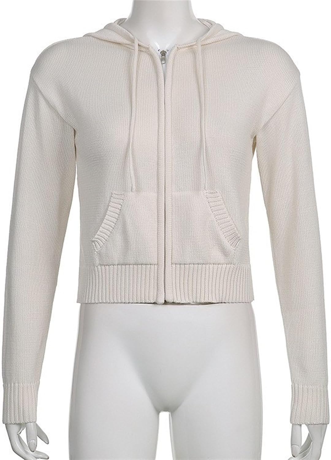 Women's Zipper Long Sleeve Sweaters Top Casual Open Front Drawstring Hoodies Cardigan Sweatshirt Outerwear