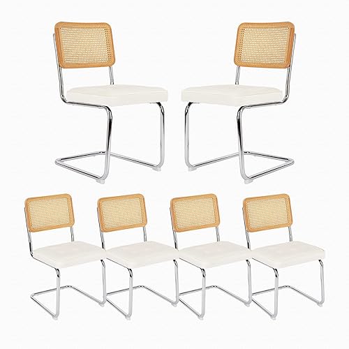 COLAMY Juego de 2 sillas de comedor modernas de mediados de siglo, sillas laterales de cocina de ratán de terciopelo con patas cromadas de metal y
